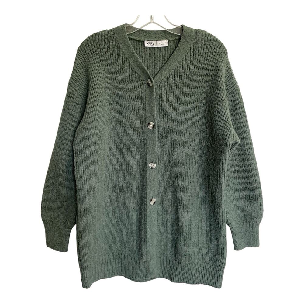 Zara Chunky Knit Long Oversize Cardigan Size Small Women Sage Green Comfy Cozy